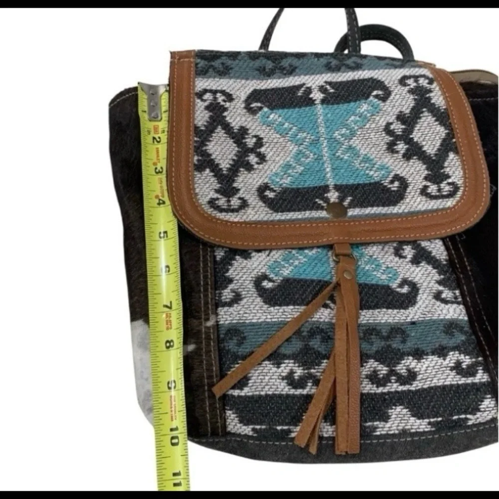 Myra Tapestry & Leather Cowhide Hair BACKPACK HANDBAG 12x13